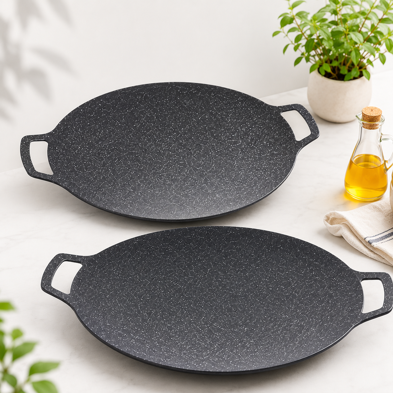 Set 2 x Plita Japoneza 32 cm, Strat Antiaderent, Compatibila Cu Aragaz Si Inductie