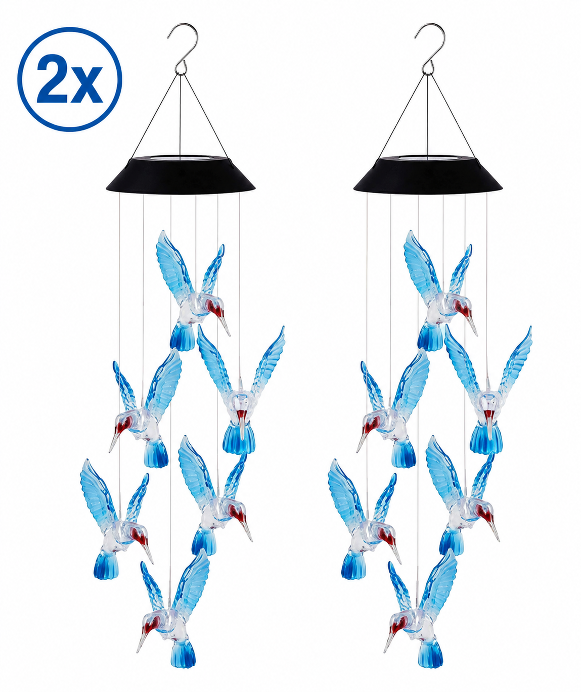 Set 2 x Lampa Solara De Gradina Pasari Colibri, Schimbare Automata A Culorilor, Rezistenta La Apa IP55