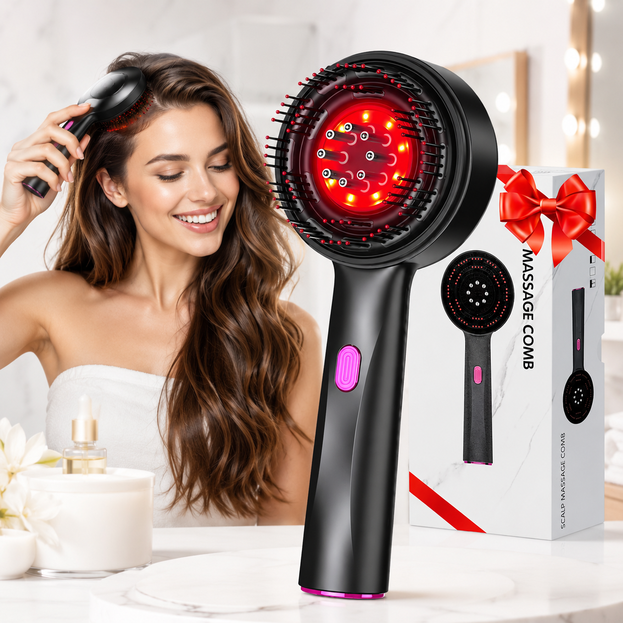 Perie Electrica pentru Masajul Scalpului BrushPro X6, Lumina LED, 3 Moduri, Aplicator pentru Ser si Ulei