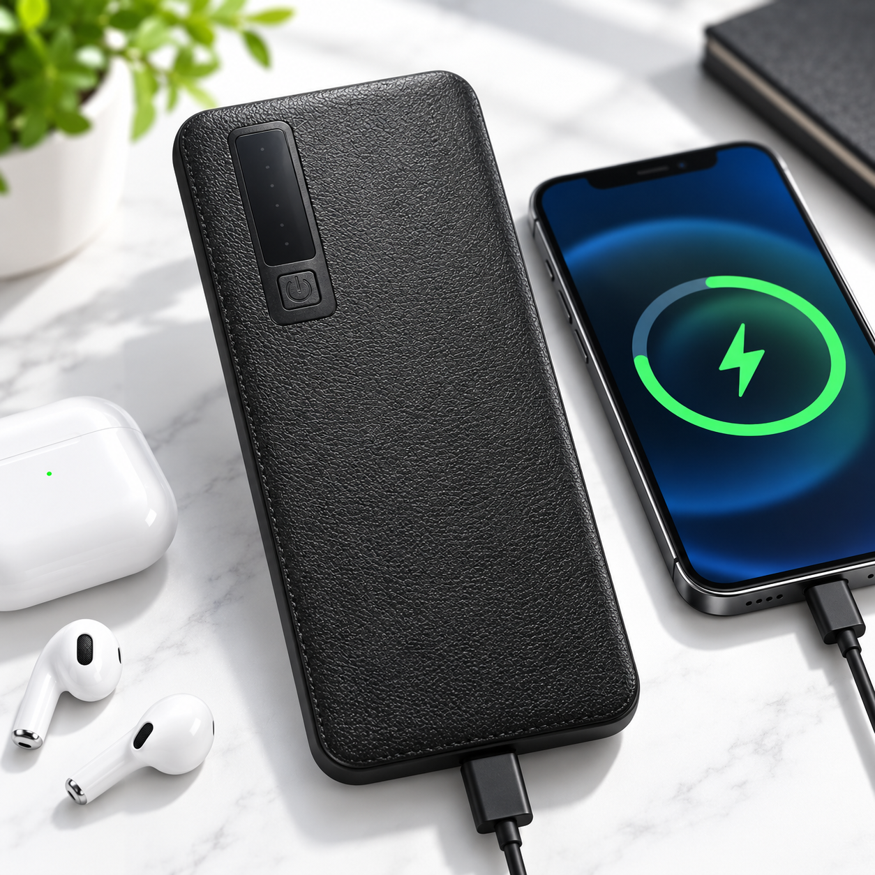Baterie Externa 20.000 mAh, 2 Porturi USB, Afisaj Digital, Incarcare pentru Telefon si Dispozitive Mobile, Neagra