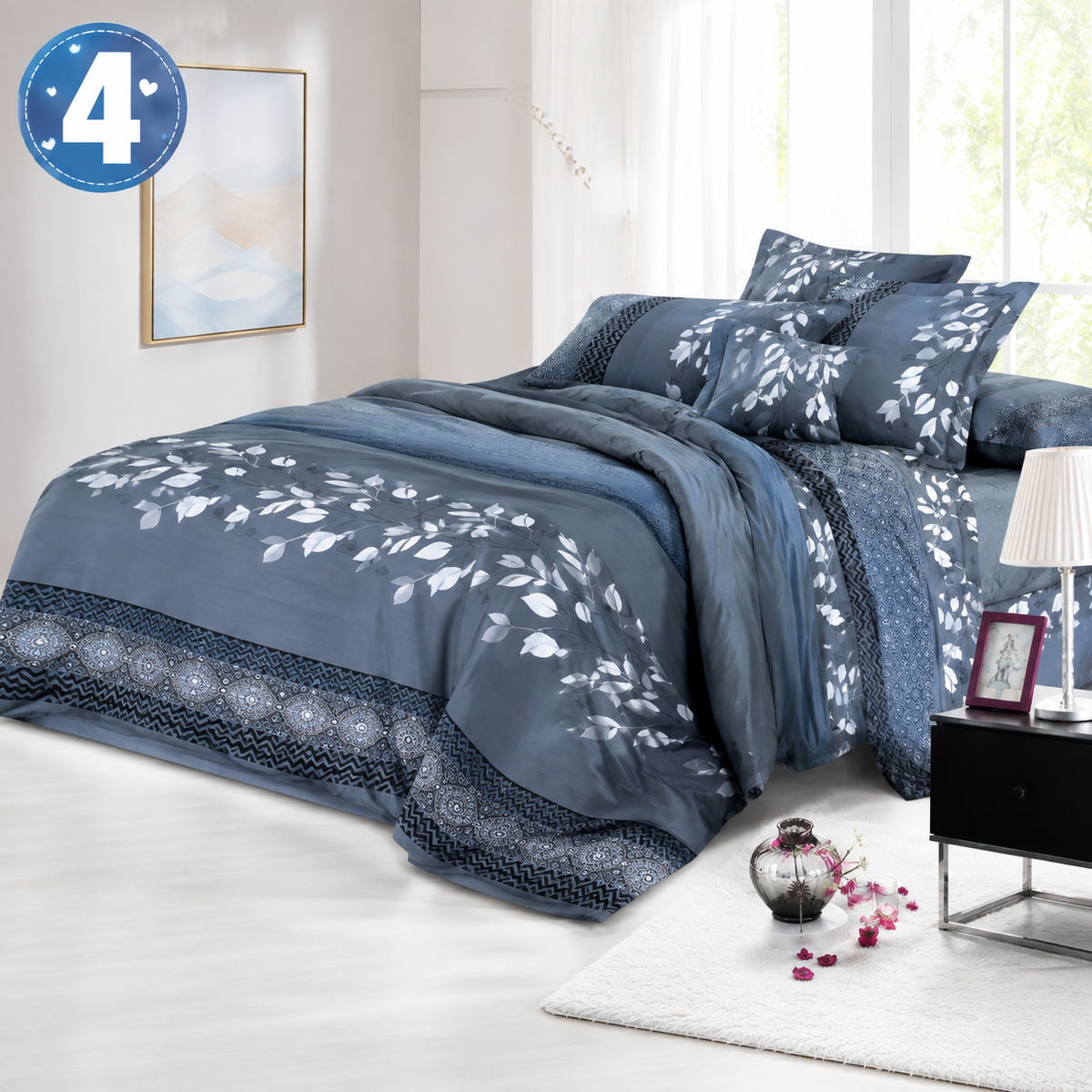 Lenjerie de Pat Finet, Set 4 Piese, Material Moale, Diverse Modele si Culori - 4