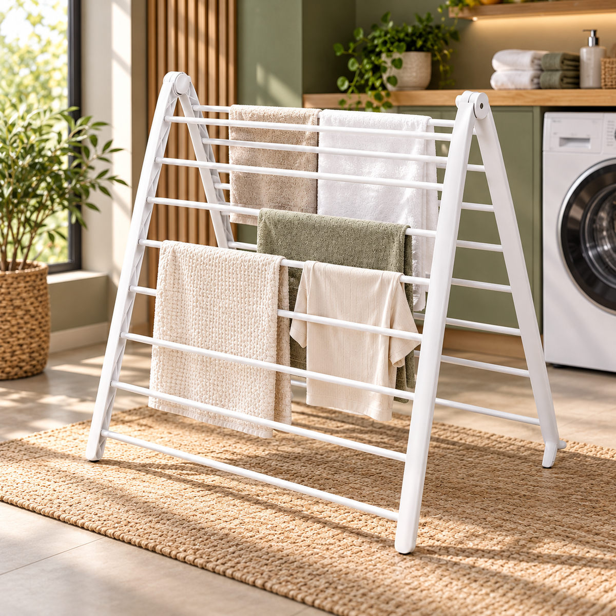 Uscator de Rufe Pliabil, 16 Bare, 165 x 68 cm, Capacitate 32 kg, Alb