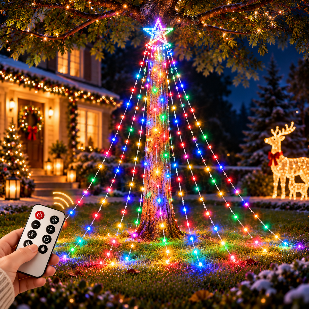 Instalatie Luminoasa pentru Brad, 208 LED-uri, 2 m, Multicolor, cu Telecomanda