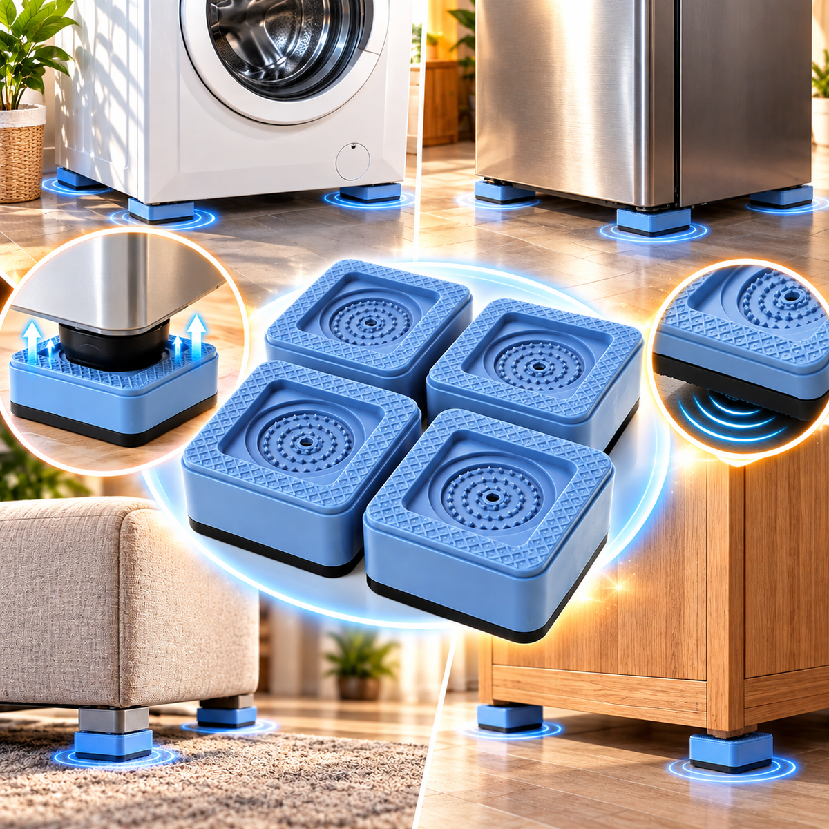 Set 4 x Suporturi cu Roti pentru Mobila si Electrocasnice, Antivibratii, Antiderapante