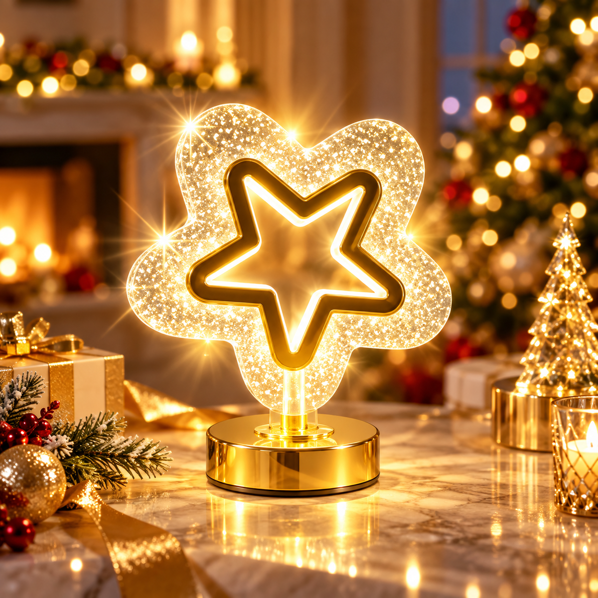 Veioza Ambientala Cristal in Forma de Stea, 3 Moduri de Iluminare, Intensitate Reglabila, Control Tactil