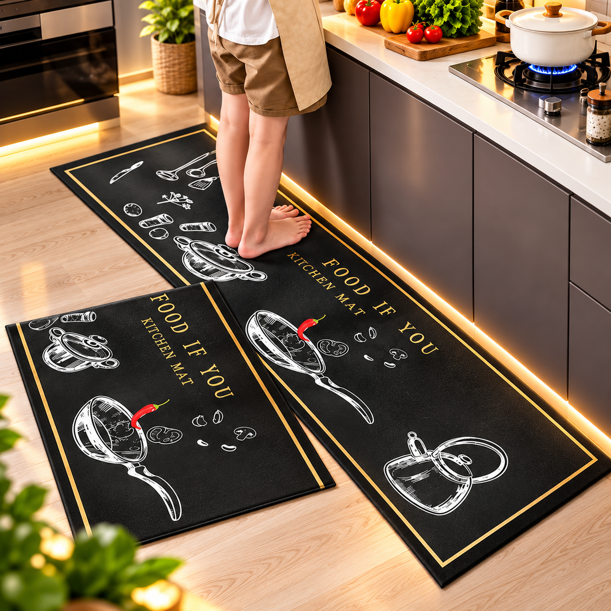 Set 2 x Covoare de Bucatarie Antiderapante Lavabile, Absorbante - Model Arta Culinara