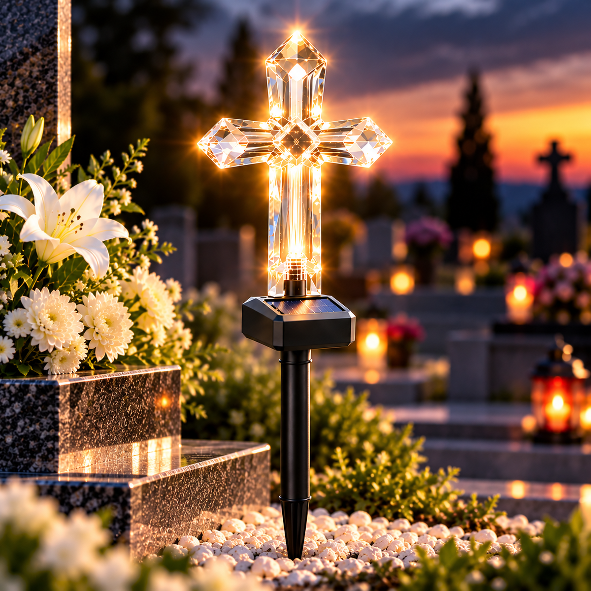 Lampa Solara LED in Forma de Cruce pentru Mormant, 50 cm, Lumina Multicolora
