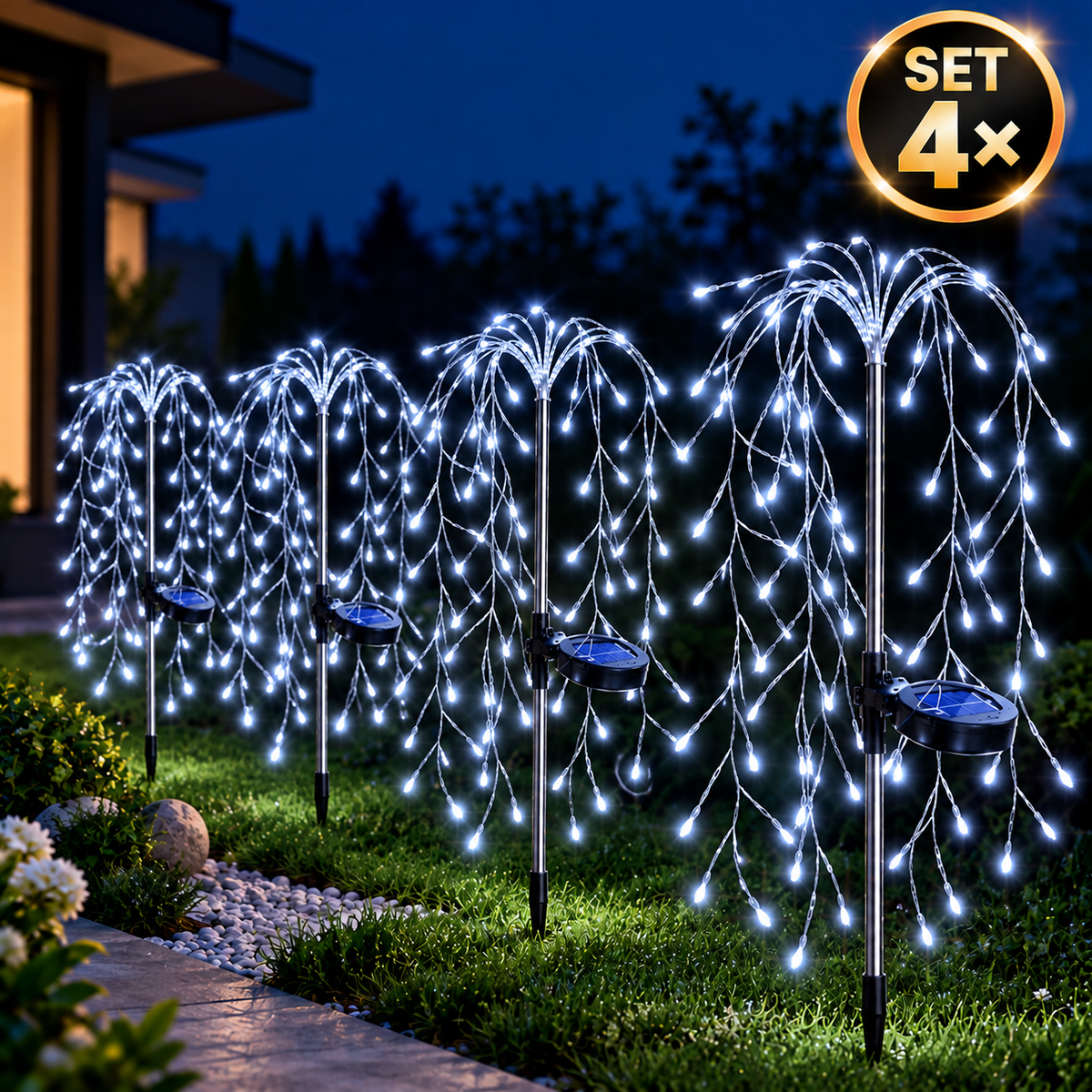 Set 4 x Lampi Solare Decorative Tip Salcie, Alb Rece, 75 cm, Protectie IP64, Aprindere Automata