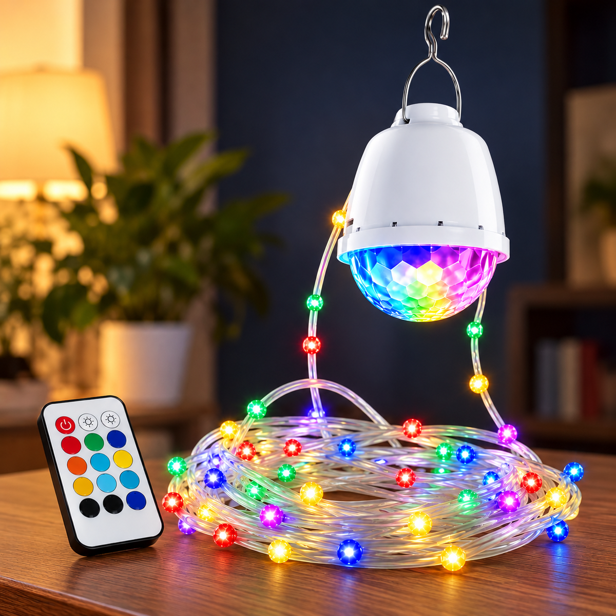 Instalatie de Craciun cu Clopotel LED, 2 Siruri Luminoase, 10 M, Multicolora, Telecomanda