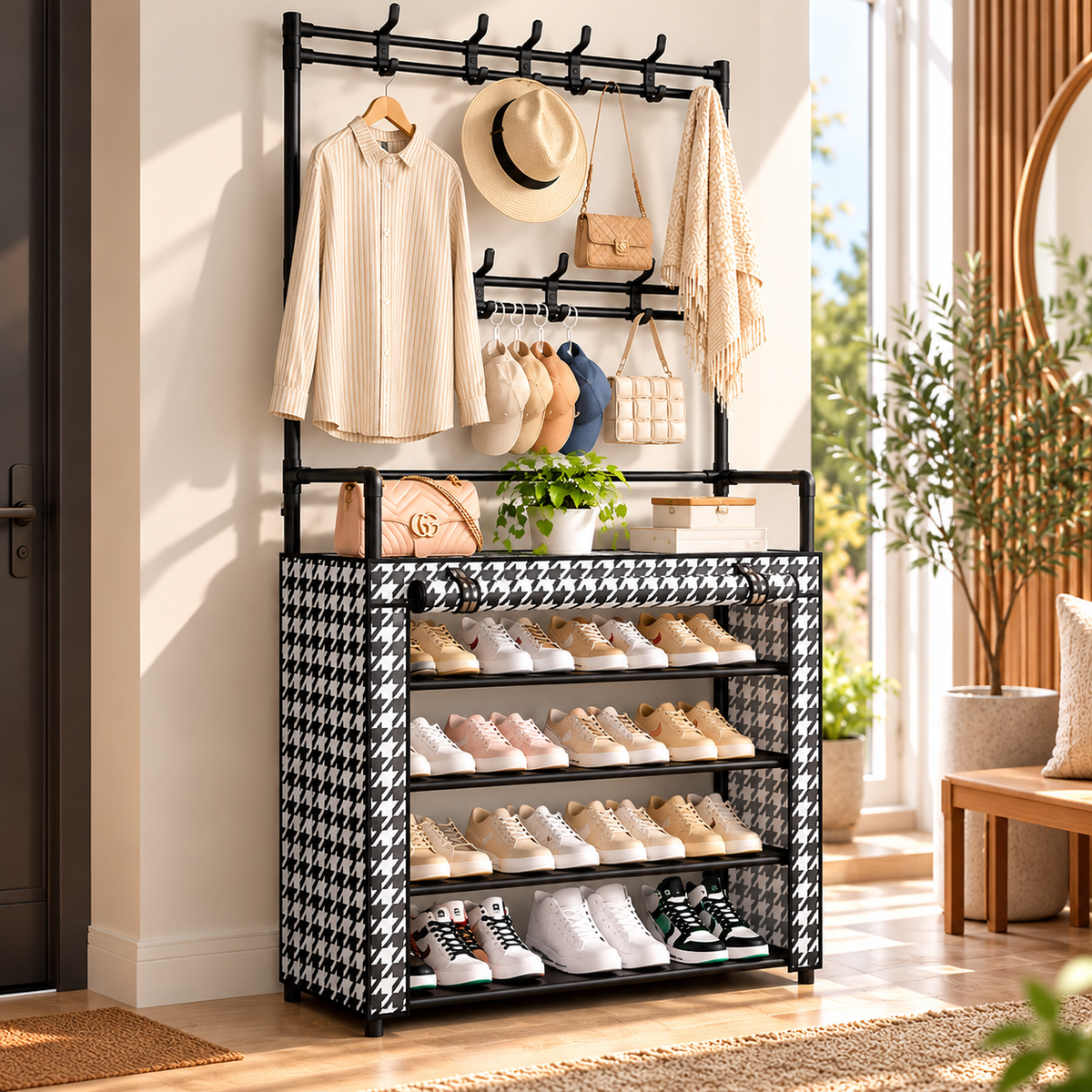 Suport Multifunctional pentru Incaltaminte si Haine, cu Cuier si Husa de Protectie, 171 x 60 x 30 cm
