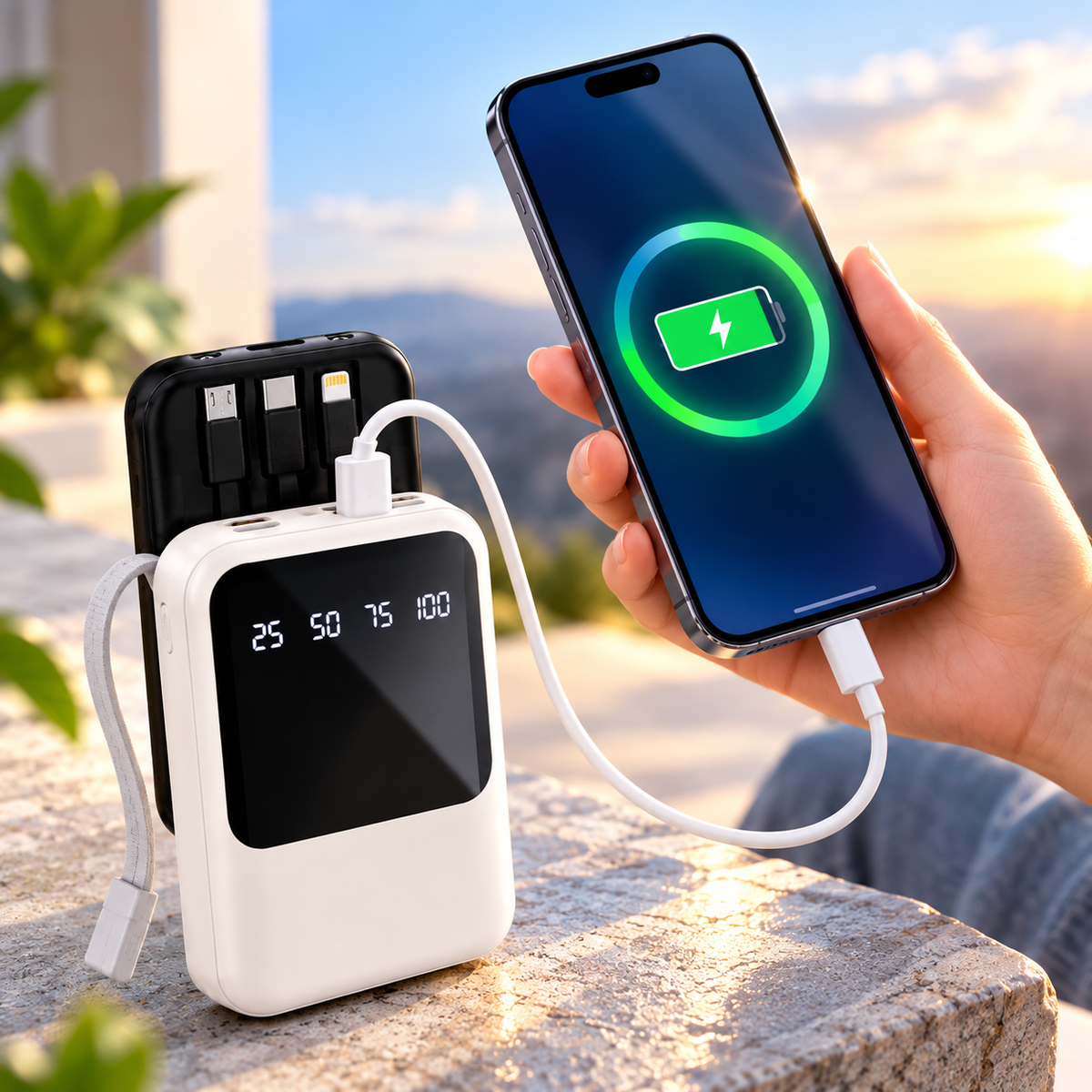 Baterie Externa 10000 mAh cu Incarcare Rapida, 2 Porturi USB, Afisaj Digital LED