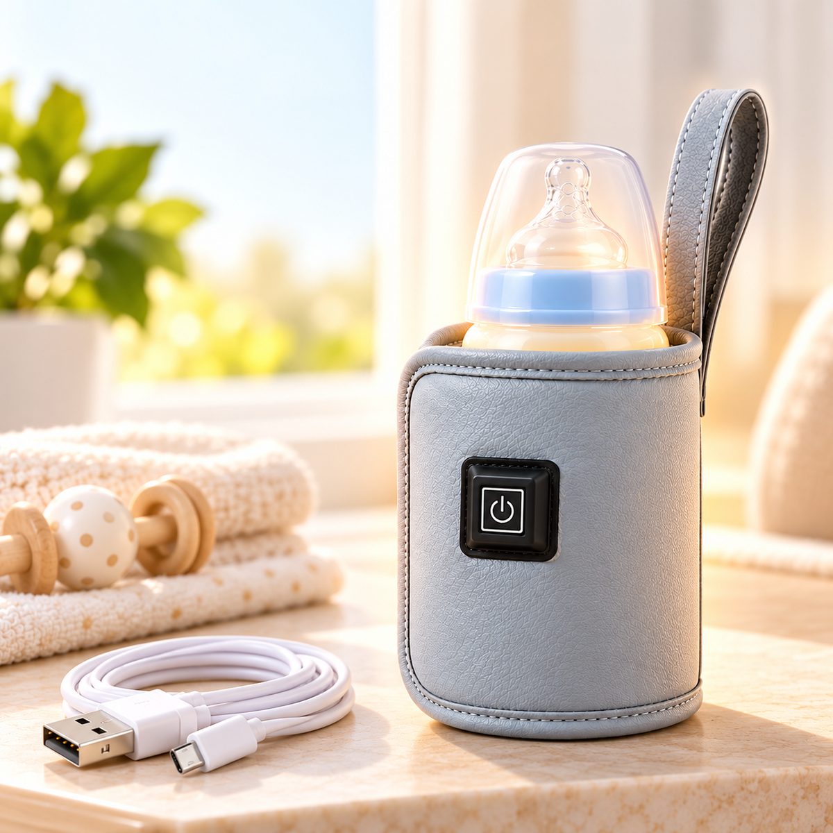 Incalzitor Portabil pentru Biberoane, Alimentare USB, Capacitate 350 ml, Gri