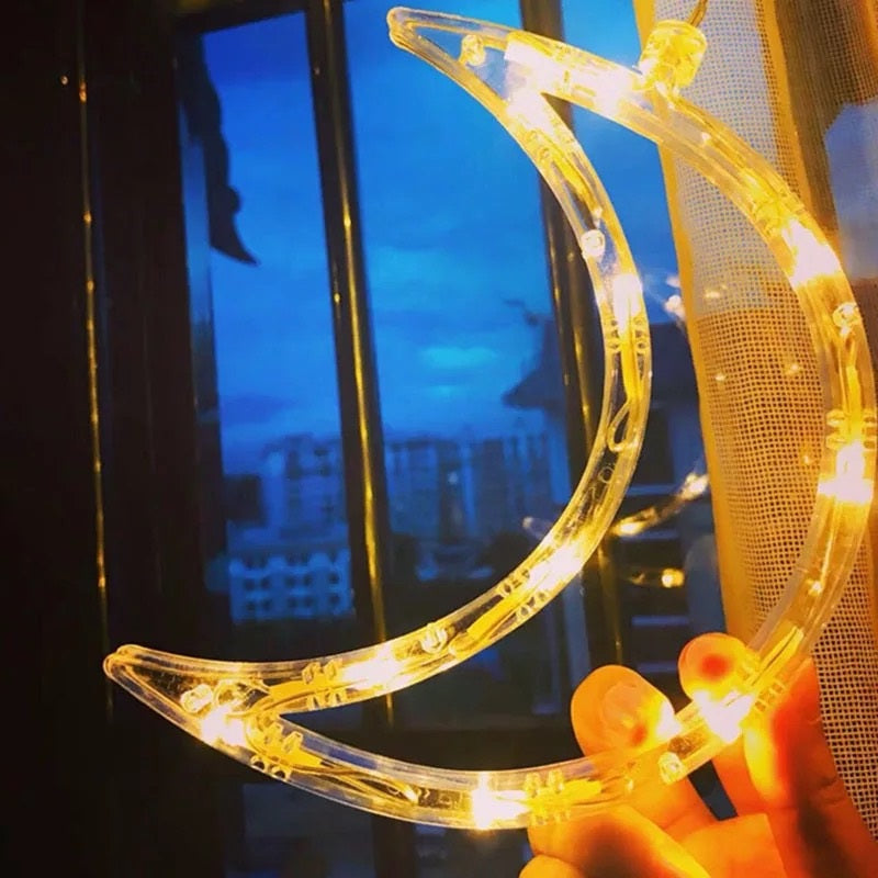 Decoratiune LED ext/int, Perdea, Luna si Stele - Alb Cald