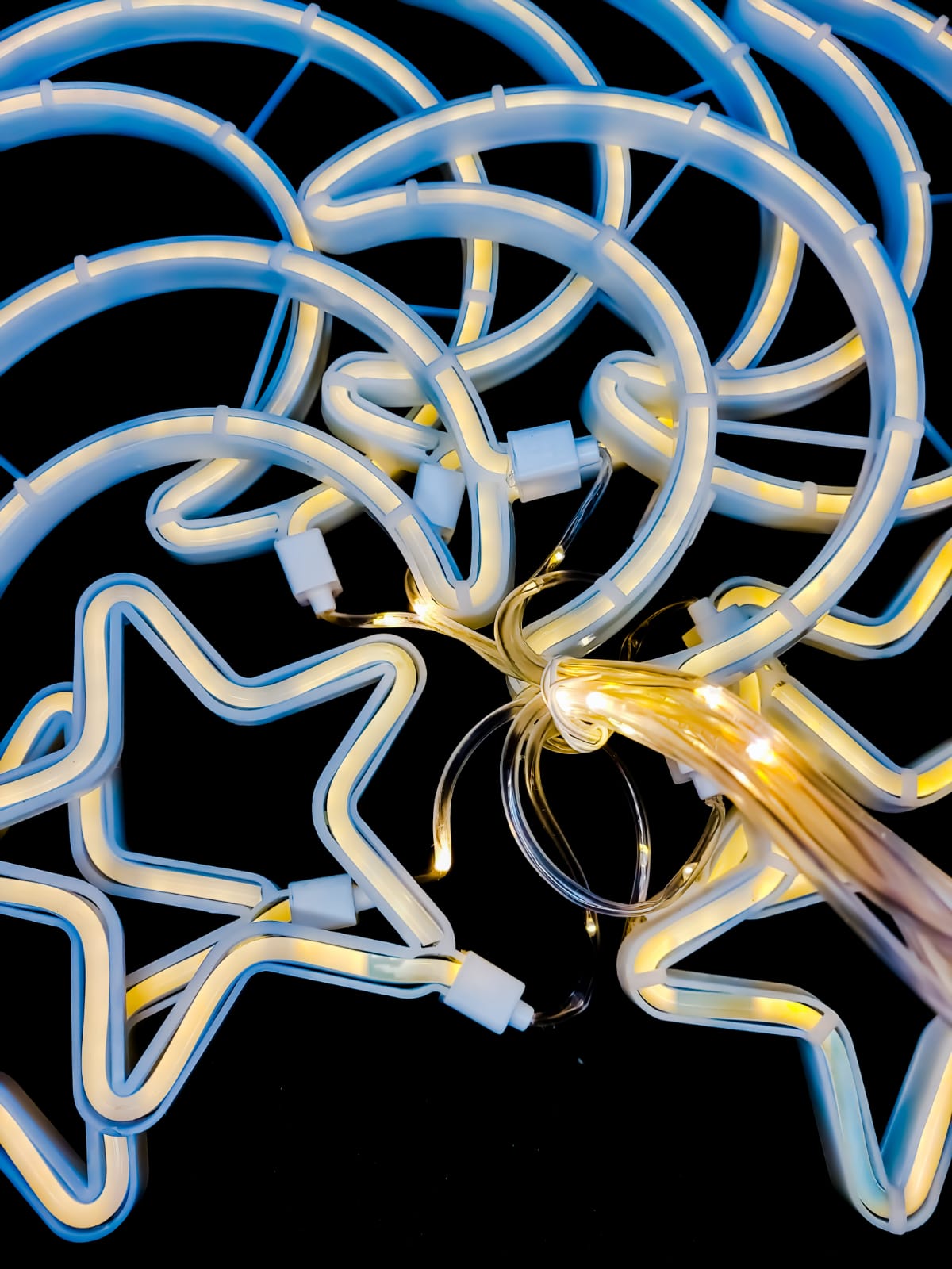 Decoratiune LED ext/int, Perdea, Luna si Stele - Alb Cald