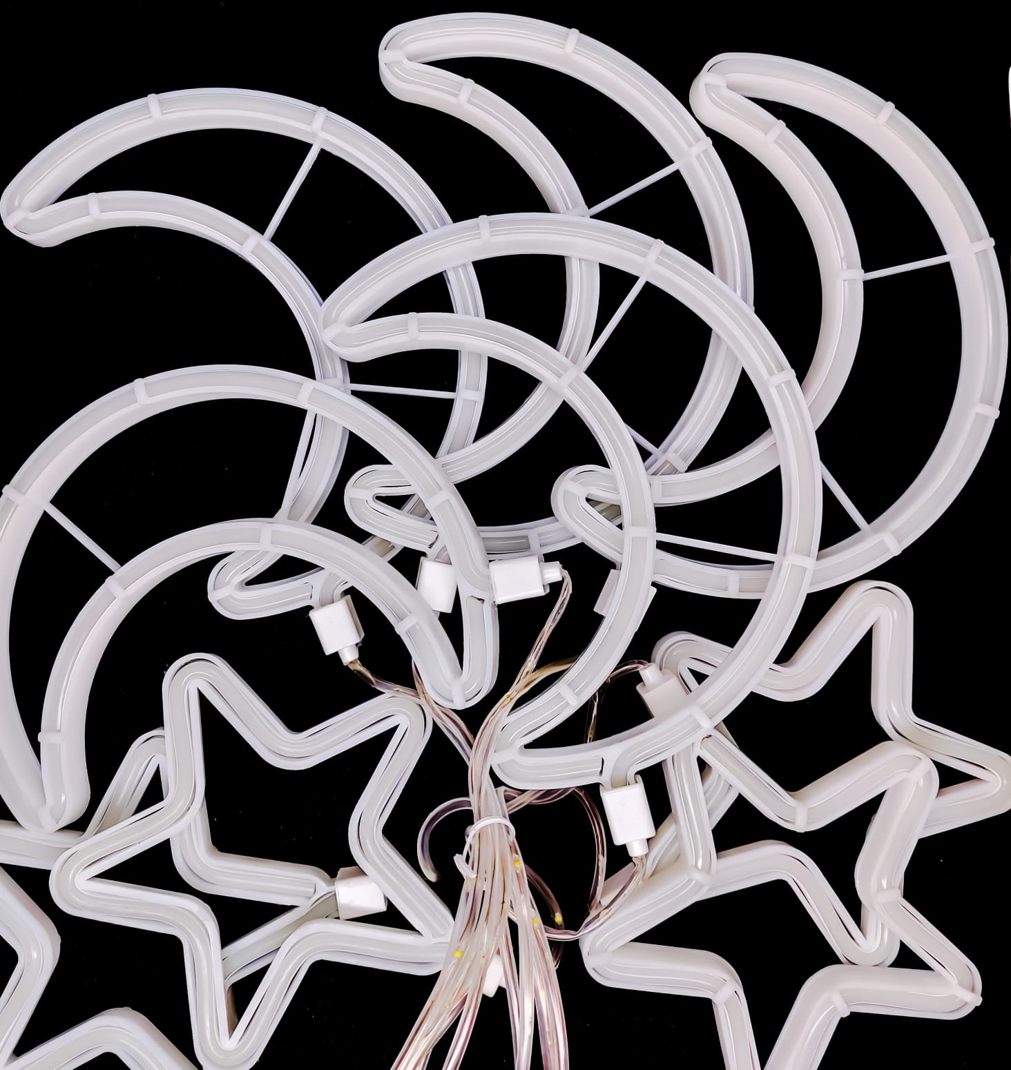 Decoratiune LED ext/int, Perdea, Luna si Stele - Alb Cald