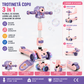 Trotineta Copii 3 in 1 Pliabila Roz, Cu Scaun, Lumini LED si Baloane de Sapun