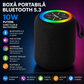 Boxa Portabila cu Bluetooth 5.3, Putere 10W, Bas Puternic, Iluminare Multicolora si Baterie 1200 mAh, Rezistenta la Stropire IPX4