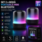 Set 2 x Boxa Portabila Mini cu Bluetooth, Iluminare RGB Multicolora, Sunet Stereo Puternic 5W, Redare USB si Card Memorie, Design Compact