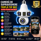Camera de Supraveghere Tripla Tip Bec cu Trei Lentile si Trei Ecrane, Rotire 360 Grade, Conexiune WiFi, Vedere pe Timp de Noapte si Audio Bidirectional
