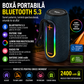 Boxa Portabila cu Bluetooth 5.3, Putere 15W, Lumini RGB Multicolore, Radio FM si Baterie 2400 mAh pentru Muzica Acasa si in Aer Liber