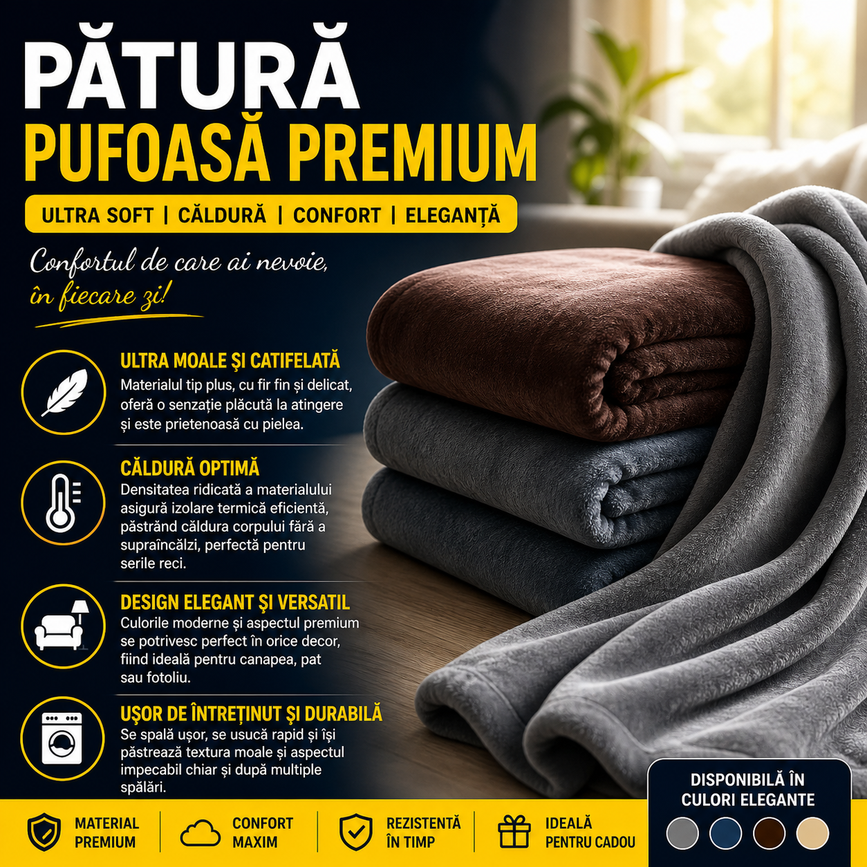 Set 2 x Patura Cocolino Mare , Dimensiuni 200x230 cm, Microfibra Pufoasa, Calduroasa si Rezistenta, Ideala pentru Doua Persoane