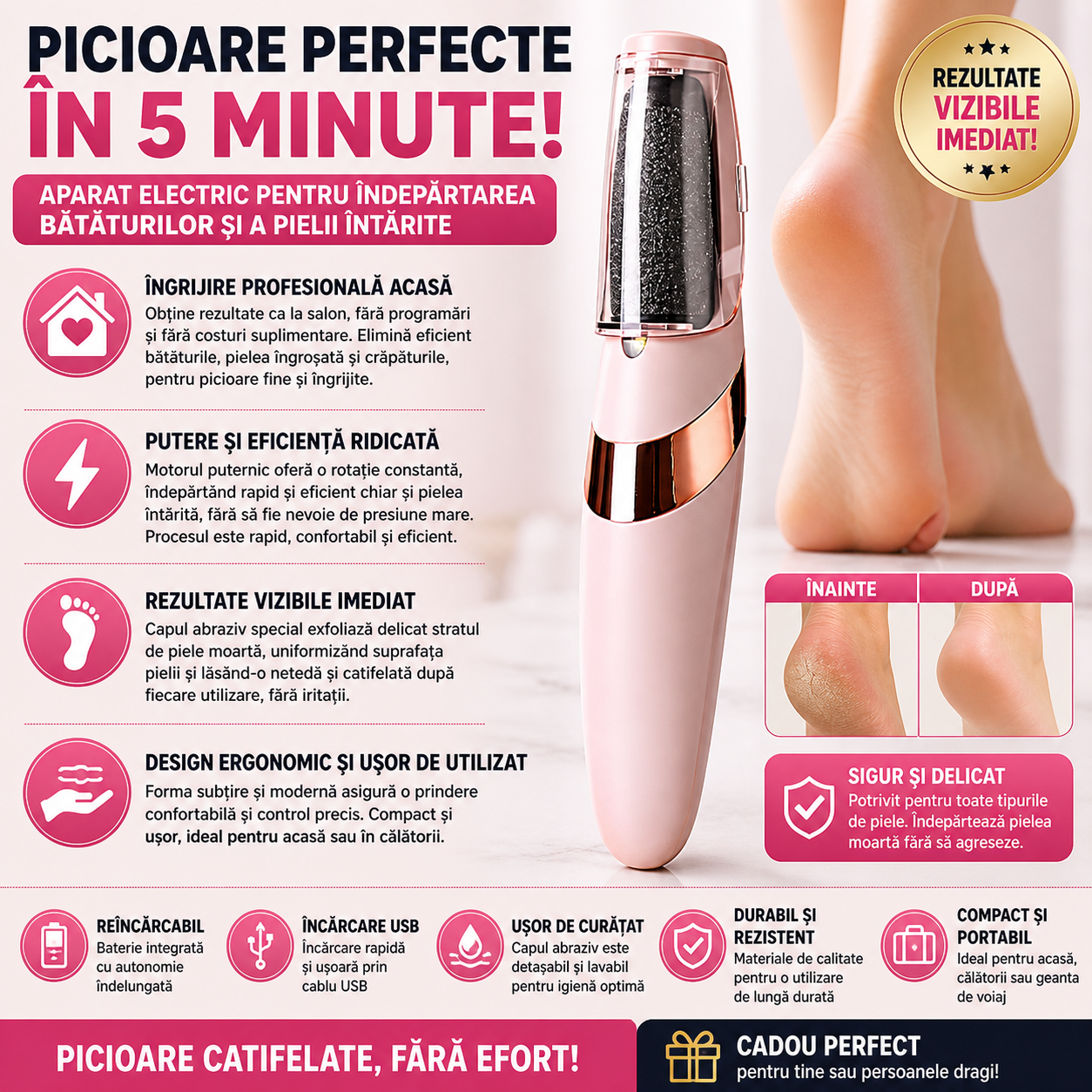 Pila electrica pentru calcaie, BeautyFeet
