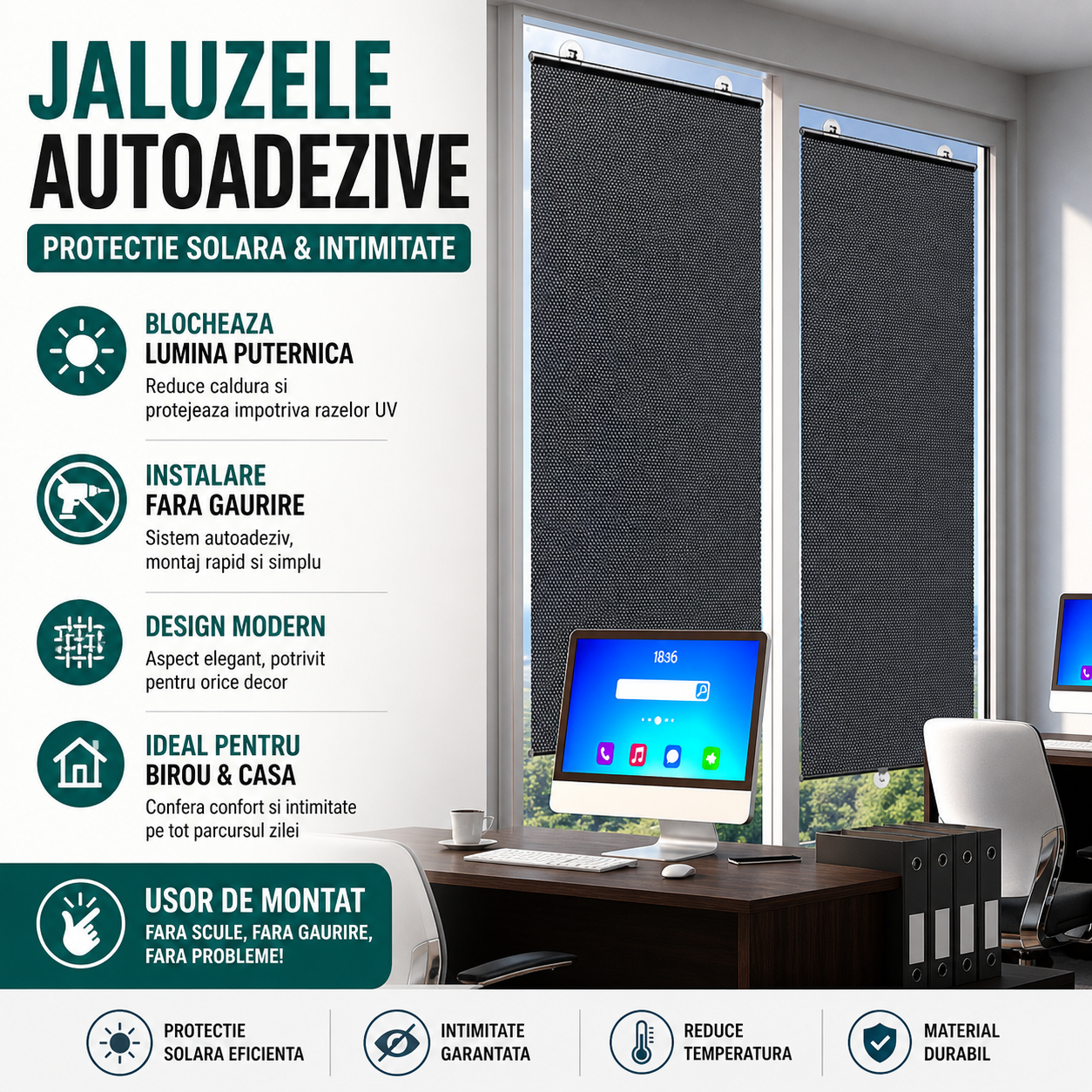 Set 2 x Jaluzea cu Ventuza 68 x 125 cm