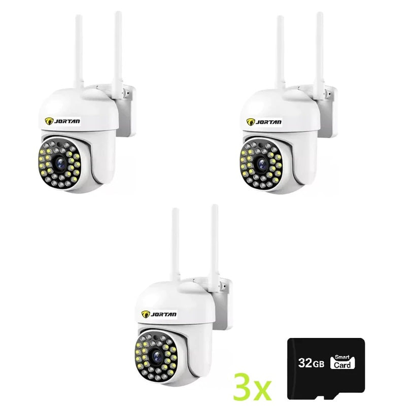 Set 3 x Camere de Supraveghere Video , 32 Leduri, Rotative, Infrarosu, Rezistanta la apa + 3 carduri 32GB