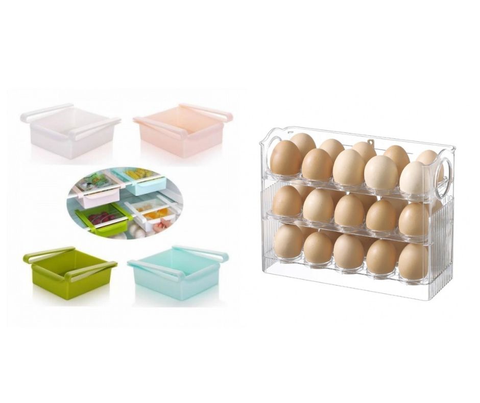 Cutie depozitare 30 oua, pentru usa frigiderului + 2 x Cutie depozitare universale pentru frigider