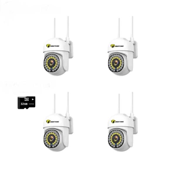 Set 4 x Camere de Supraveghere Video, 32 Leduri, Rotative, Infrarosu, Rezistanta la apa + 4 Carduri 32GB
