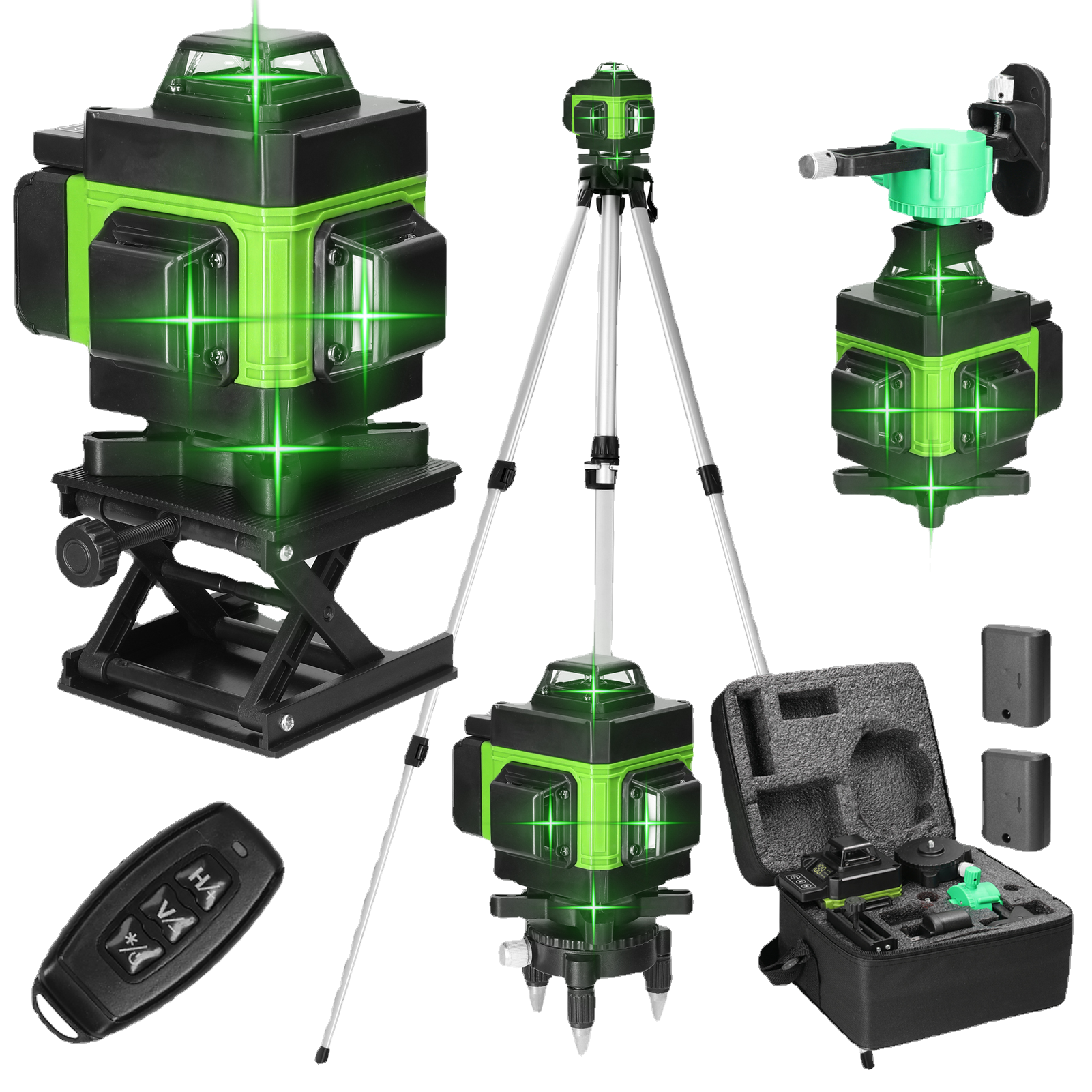 Nivela Laser 4D Profesionala Verde cu 16 Linii + Trepied, 2 Baterii, Telecomanda si Valiza de Transport – Instrument de Nivelatie, Renovari si Aliniere Precisa!