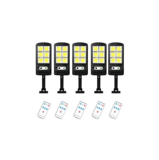 Lichidare de Stoc! Set 5 x Proiector Solar 6 Celule,120 LED-uri COB ,cu Senzor de Miscare, Sistem Prindere Inclus