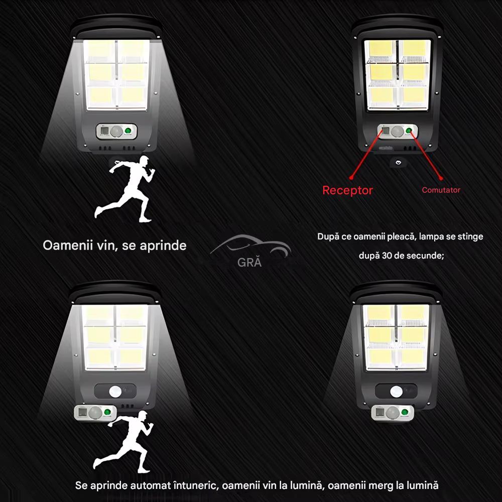 2 X Proiector solar 6 celule,120 LED-uri COB ,cu senzor de miscare, sistem prindere inclus