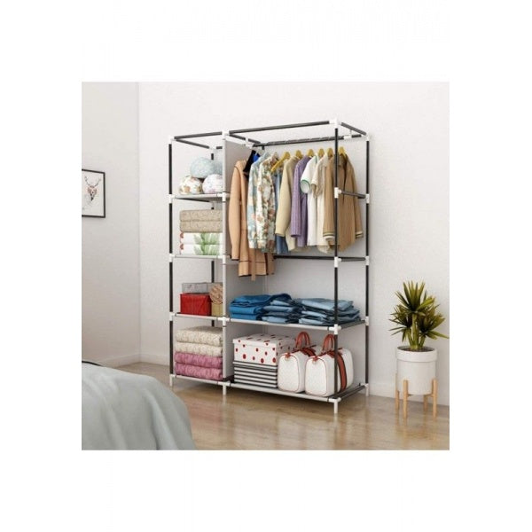 Lichidare de Stoc ! Dulap de Haine Din Panza cu Schelet Metalic, Inchidere cu Fermoar Vertical, Cadrul Stabil 105 x 45 x 175 cm
